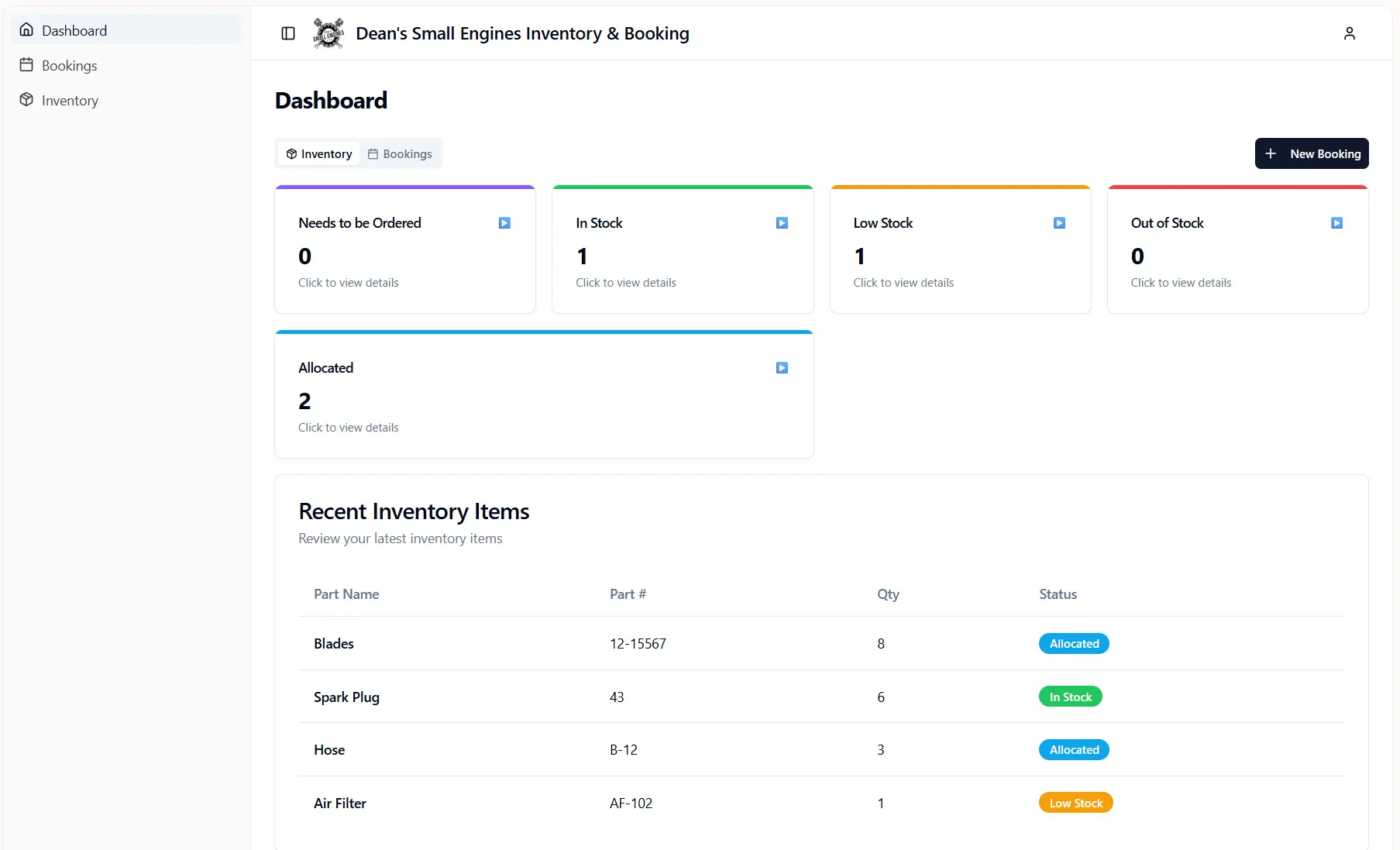 Booking & Inventory System – Dean’s Small Engines cover image